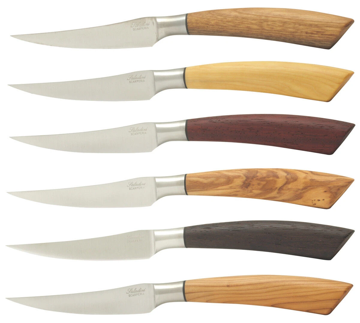 Saladini Steakmes 10 Cm Verschillende Houtsoorten 6 Stuks 3 Saladini Steakmes 10 Cm Verschillende Houtsoorten 6 Stuks