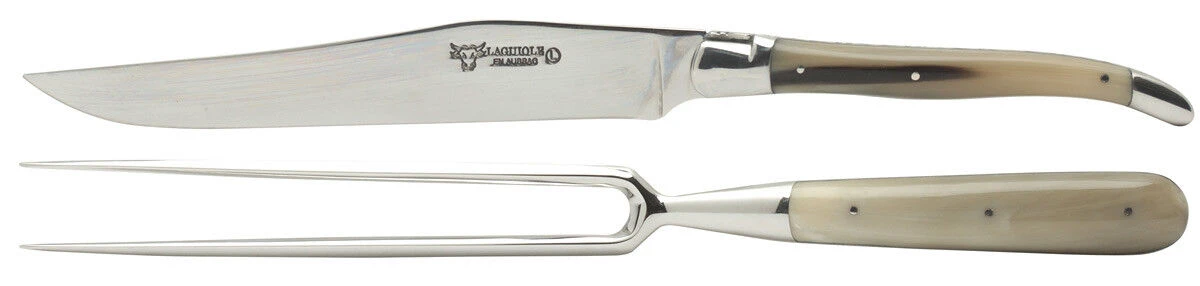 Laguiole En Aubrac Trancheerset Hoorn Beige 2-delig 3 Laguiole En Aubrac Trancheerset Hoorn Beige 2-delig