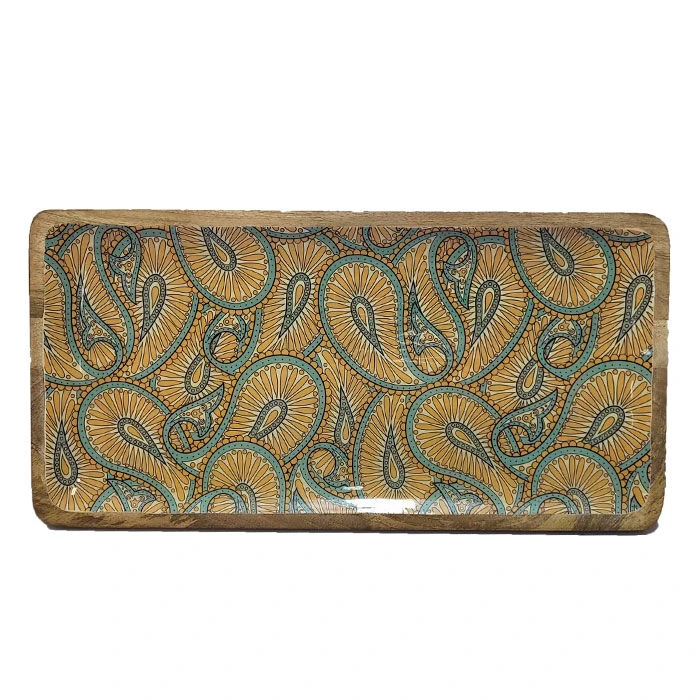 By Room Dienblad 46 X 23 Cm Mangohout Orange Paisley 3 By Room Dienblad 46 X 23 Cm Mangohout Orange Paisley