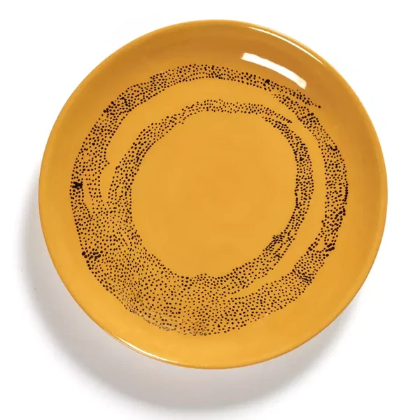 Serax Feast By Ottolenghi Bord M ø 22 Cm H 2 Cm Aardewerk Sunny Yellow + Swirl-Dots Black - Afbeelding 2
